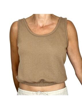 Olivia Rae minimalist taupe brown cropped knit round neck sleeveless tank top M